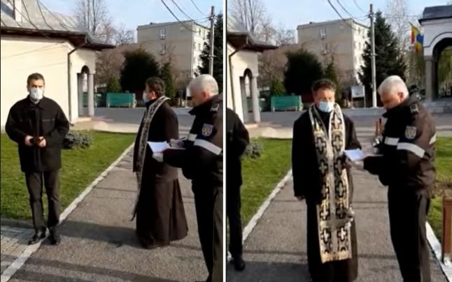 VIDEO: Preot amendat de poliţişti cu 20.000 de lei pentru o slujbă în curtea bisericii. Enoriaşă scandalizată: „Mi-a murit şi mie soţul, să nu-l pomenesc?